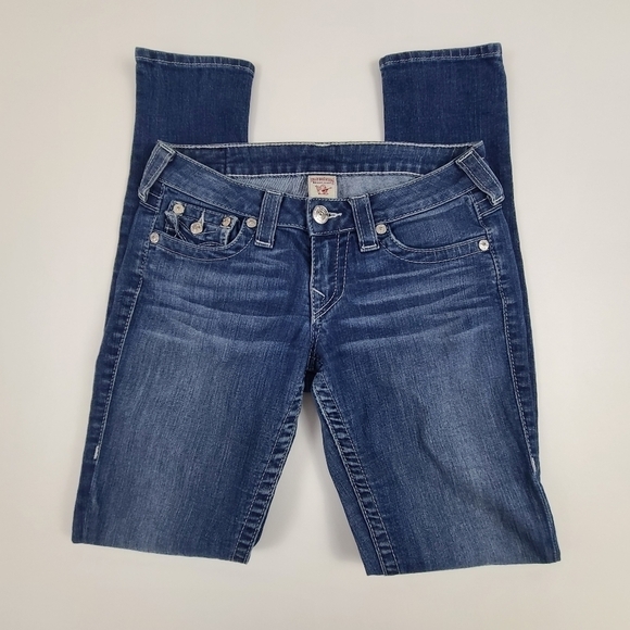True religion Skinny Jeans Low Rise Flap Pocket Denim Medium Wash, Size 27 - Picture 2 of 16